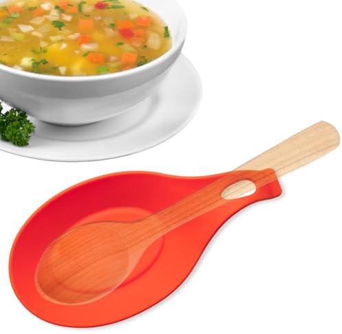 CHEFZOCO Soporte Reposa Cuchara Silicona Para Cocina, Reposacucharas de silicona, Soporte para cubiertos de cocina, Apoya utensilios de Encimera, Porta cucharas de silicona, Libre BPA, Rojo