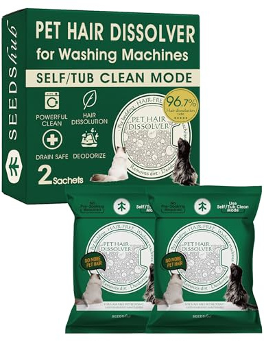 Pet Hair Dissolver for Washing Machine - Dog & Cat Hair Remover, 96.7% Hair Dissolution, Stain/Hair Remover for Laundry, 2 Sachets, HE/Top/Front-Load Compatible, Removes Residue & Odors, Septic Safe
