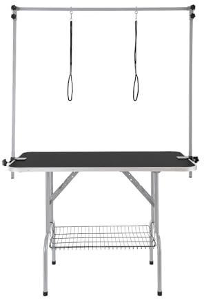 VEVOR Pet Grooming Table, 46 Inch Grooming Station with 2 Height Adjustable Arms, 330LBS Static Load Capacity, Foldable Dog Groom Station with No-Sit Haunch Holder with Loop, for Medium/Small Dogs