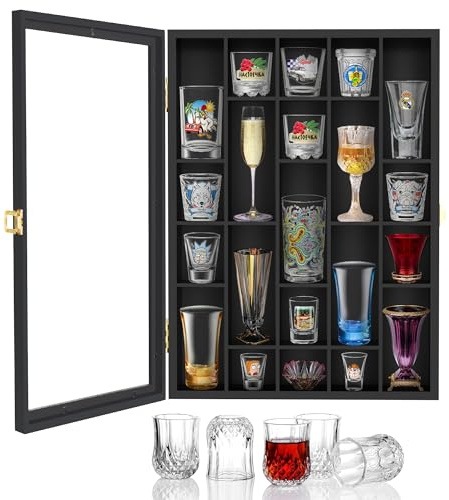Invech Black Shot Glass Display Case Wall Mounted, Irregular Shot Glass Holder Storage for Home and Bar Decor