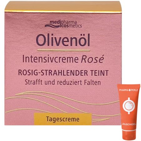 Olivenöl Intensivcreme Rosé Tagescreme 1x 50 ml I Rosig-Strahlender Teint I Verleiht spürbare Glätte I Reichhaltige Tagespflege I für reife, anspruchsvolle Haut I Spar-Set plus Pharma Perle give-away