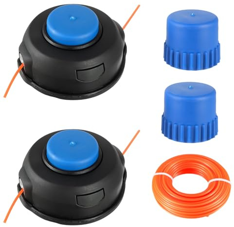 HUAREW Lot de 2 Tête de Bobine T25 de Rechange M10 x 1,25 mm | pour Husqvarna 966674401 122LDX 124L 125L 125LDX 128L 128LD 128DJX avec Fil de 15 m et 2,4 mm et 2 Boutons de Rechange