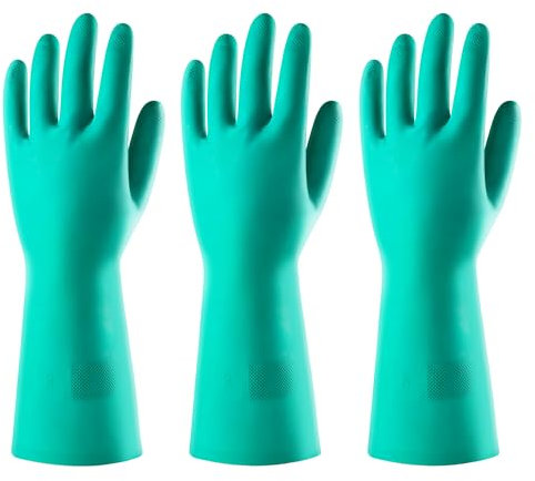 ThxToms Guantes de protección química contra aceites, ácidos y disolventes, resistentes a la abrasión, cumplen con la norma DIN EN 388 y 374, guantes de nitrilo impermeables (3 pares) XL
