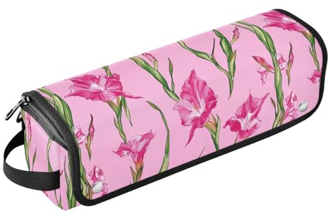 Hot Pink Nature Gladiolus Flowers Hair Tool Travel Bag for Women with Heat Resistant Pad Waterproof Portable Open Flat Travel Bag for Flat Irons, Straighteners, Curling Irons Trave Case for Women
