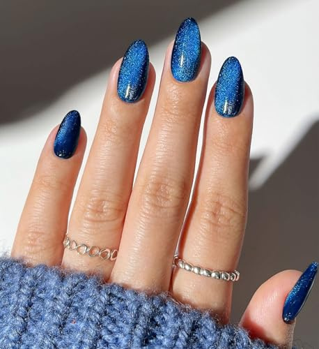 JMEOWIO Nagelfolie UV Härtend Dunkelblauer Cat Eye UV Gel Nail Strips Nagelsticker Nagelaufkleber Nail Art Dekoration Nageldesign Zubehör