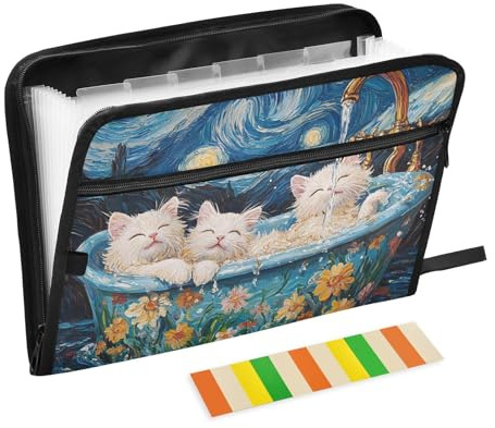 Aktenordner, Organizer, A4-Größe, Dokumentenmappe mit Trennwänden für Inspektoren, Büro, süße Selkirk Rex Cats Retro-Badewanne