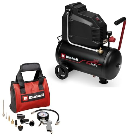 Einhell Kompressor TC-AC 190/24/8 I OF (1100 Watt, max. 8 bar, 24-Liter-Tank, 190 l/min Ansaugleistung, ölfrei, wartungsarm, inkl. 10-tlg. Druckluftset)