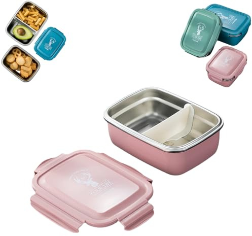 Genérico Loncheras de acero inoxidable con compartimentos, cajas de desayuno de metal para adultos,Fiambreras (Rosa, 550ML)