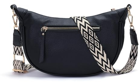 Vezluax Sac Bandoulière Femme Sac Banane Femme Cuir PU Élégant Demi-Lune Crossbody avec Large Sangle Réglable Petit Sac pour Voyage et Quotidien Noir