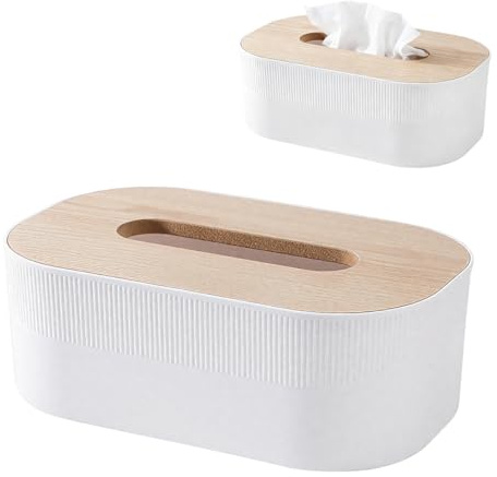 YOFDAL 1 PCS taschentuchbox Taschentücher Box Spender aus Bambus mit Tücherbox aus Oxford-Stoff Tissue Box Papiertaschentücher Boxen Kosmetiktuchbox für Wohnzimmer Bad Küche