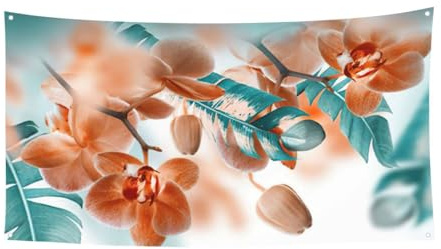 Festone per feste di Halloween, con stampa di orchidee color foglia di tè e arancione, decorazione da appendere per recinzioni, portico, giardino, vacanze, decorazione da appendere