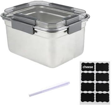 Boîte à fromage pour réfrigérateur - 2000 ml - En acier inoxydable 304 - Avec couvercle transparent et fermeture hermétique - Récipient à fromage en acier inoxydable pour conserver le fromage et les
