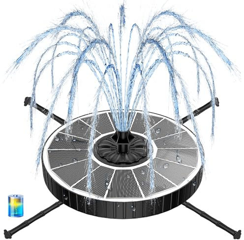 Fuente Solar 3.5W, Yzert Bomba de Agua Solar Vidrio, 3 Modos de Ajuste de Altura de Agua, 2000mAh Batería, 7 Boquillas & 4 Varillas Giratorias Fuente para Estanque para Jardín (Blanco)