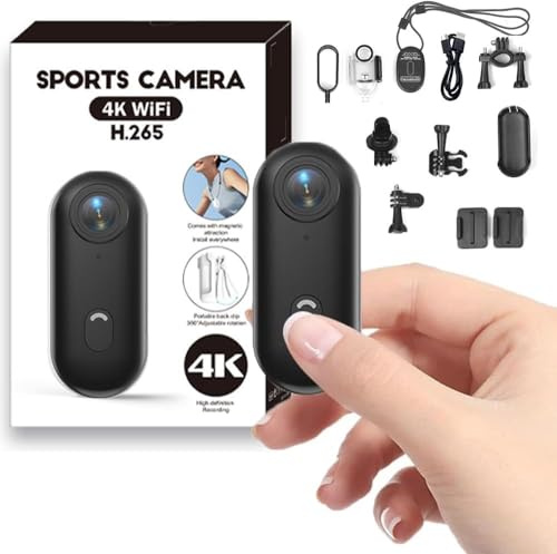 Mini Action Cam 4K Body Cam impermeabile indossabile 4K Portatile Videocamera con Rotazione Clip 360 Cam Telecamera POV Magnetica per ciclismo moto passeggiate clip animali domestici vlogging ciclismo