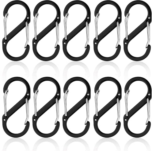 NISENTIA S-Karabiner, 10 Stück Schwarz Doppelkarabiner 50 mm, Mini Karabinerhaken aus Aluminiumlegierung für Wanderungen, Freiluft, Angeln, Camping und Reisen
