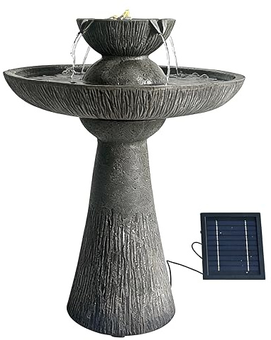 2-Tier Bird Bath Solar Water Feature with Battery Backup – Solar Powered Garden Fountain, No Wiring or Running Costs, Outdoor Patio & Lawn Décor