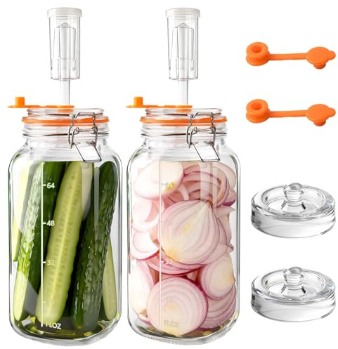 YBCPACK Fermentiergläser 2L mit Gärventil & Glasgewicht, großes Einmachglas