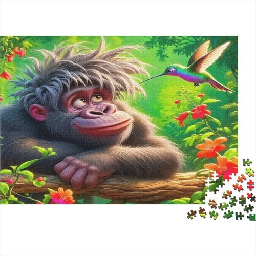 Gorilla-Puzzle, 1000 Teile, Premium-Qualität, aus nachhaltigem Material, AFFE mit Vogel, farbenfroh, Entspannungspuzzle für Erwachsene ab 14 Jahren, 70 x 50 cm / 1000 Teile