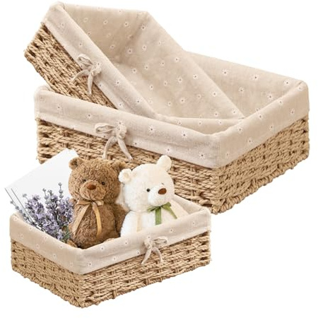 Megcdtr Lot de 3 corbeilles à pain tressées avec insert en coton (beige)