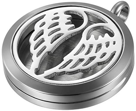 JewelryWe Smycken eteriska oljor diffuser hänge halsband rostfritt stål kvinnor män medaljong med kedja ihålig parfym aromaterapi flytande locket med 6 kuddar gåva för kvinnor silver, Rostfritt stål