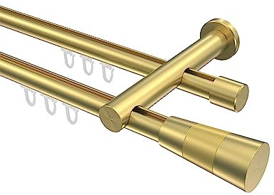Interdeco Gardinenstangen mit Innenlauf Messing Optik 20 mm Ø zweiläufig Platon Tanara, 180 cm
