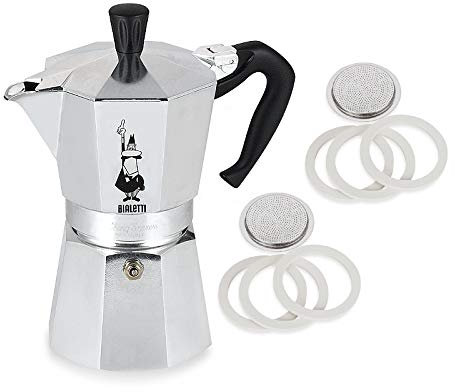 Bialetti 6-Cup Moka Express Espresso Maker Machine, Silver, 300 Milliliters, Includes 6 Gaskets & 2 Filters