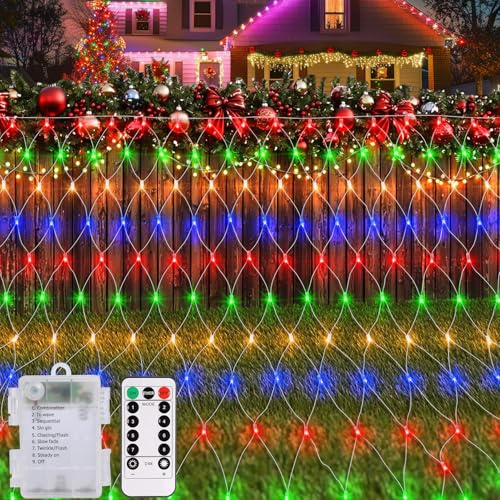 100 LED Netzvorhang Lichterkette batteriebetrieben mit 8 Modi Fernbedienung Timer dimmbar Garten Terrasse Netz Beleuchtung für Buschbaum Deck Party Hochzeit Weihnachten Dekor (1,5 m x 1,5 m)