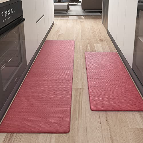 Color G Küchenläufer 2 Stück, küchenteppich waschbar rutschfest, Teppich küche mit Ölfest und Wasserdicht, Gummirücken Küchenmatte für Esszimmer, Küche, läufer Flur(44x75CM + 44x150CM, Rot)