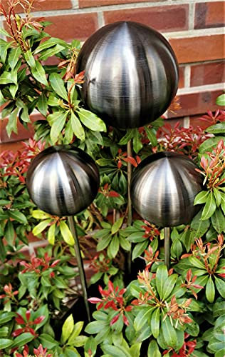Jürgen Bocker Garten-Ambiente Rosenkugel 3er Set 15-10-10 cm Edelstahl schwarz matt gebürstet mit Stab 80 cm