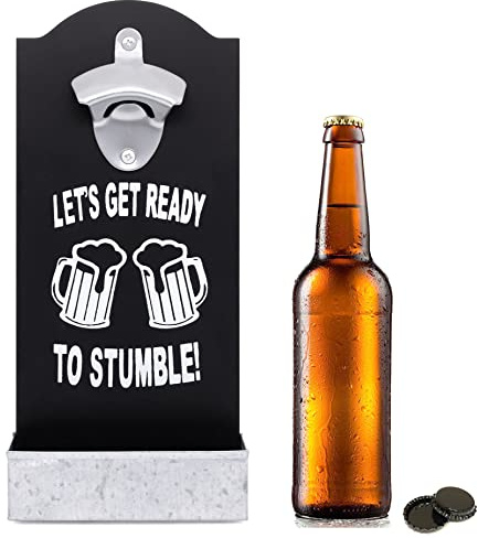 Retro Irish Slogan, Lets Get Ready to Stumble, Hangable Bottle Opener & Cap Catcher, Home Wall Decor