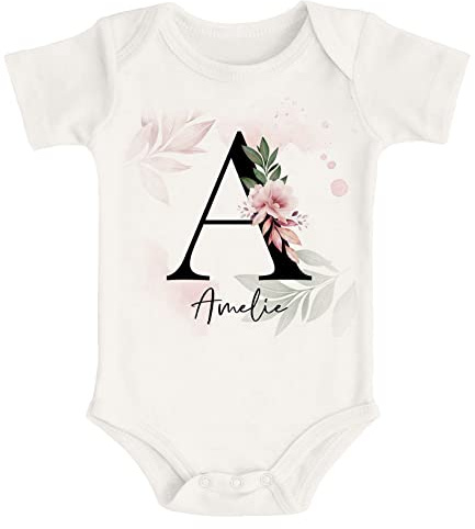 SpecialMe® Baby Body mit Namen personalisiert Monogramm Initiale Anfangsbuchstabe und Name Mädchen Kurzarm Kurzarm Bio Baumwolle
