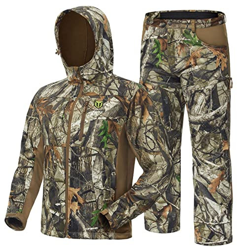 TIDEWE Hunting Clothes for Men with Fleece Lining, Safety Strap Compatible Water Resistant Silent Jacket and Pants, Hunting Suit for Climbing Hiking Trekking Camping (Next Camo G2 Size 2XL)