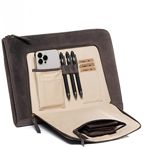 SID & VAIN Laptop-Hülle mit Zip echt Leder - 15.4 Zoll Laptop Laptop case Chelsea - Notebook-Sleeve mit Laptop-Fach - Ledertasche Herren und Damen braun handgefertigt