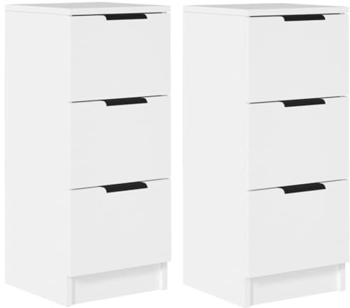 vidaXL 2X Sideboard Schubladen Schubladenschrank Kommode Anrichte Schrank Beistellschrank Mehrzweckschrank Weiß 30x30x70cm Holzwerkstoff