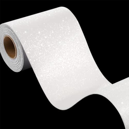 FunStick Pearl White Glitter Wallpaper Border Peel and Stick White Wall Border Trim Self Adhesive Sparkle Glitter Contact Paper Removable Fabric Wallpaper Borders for Bathroom Mirror Border 3.9x200