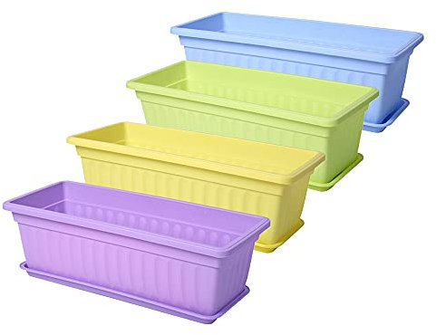 Josenidny Lot de 4 Jardinières en Plastique, Pots de Fleurs, Bacs à Fleurs de 43,2 cm pour Rebord de Fenêtre, Terrasse, Décoration d'Intérieur, Porche