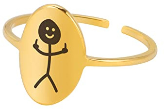 Dreamtimes Funny Smiley Face Figurine Sign Language Bagues ajustables pour hommes femmes doigts du milieu Mignon Bague tendance Cadeau pour couples (L'or)
