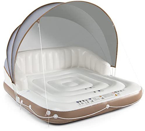 KOMFOTTEU Lounge Gonfiabile, 180 x 180 x 160 cm, Isola Gallegiante, Amaca ad Acqua con Parasole, Materasso da Nuoto con Baldacchino Rimovibile, Materasso ad Aria per Interni ed Esterni