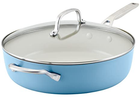 KitchenAid 84819 Hard Anodized Ceramic Nonstick Sauté Pan with Lid, Aluminum, Blue Velvet