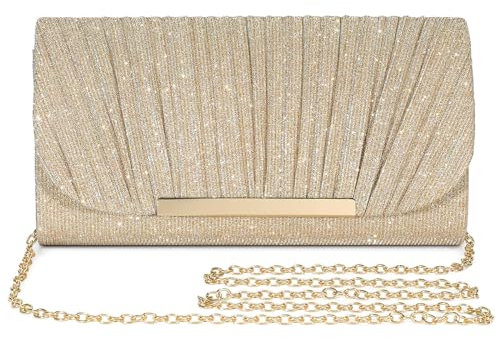 UBaymax Clutch Damen Abendtasche Gold,Funkelnde Kettenabendtasche,Modische Tasche Bag Handtasche,Elegante Umschlagtasche Crossbody für Neujahrsball,Hochzeit,Party und Hochzeit