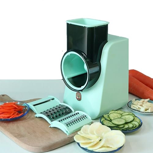 ChesKi Cortador de Verduras eléctrico,Cortador de Verduras Multifuncional,Triturador automático de Cocina,3 Juegos de Cuchillas,8 Segundos para Cortar un Plato,Recargable portátil,Green