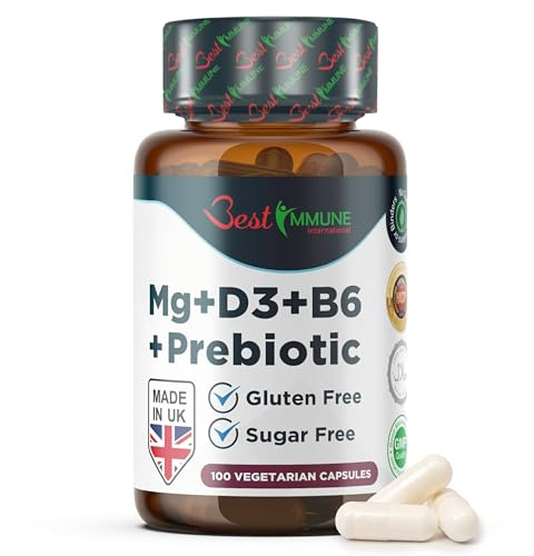 Bästa Immun International Magnesiumlaktatkomplex med vitamin B6, D3 och inulin, 100 vegetariska kapslar
