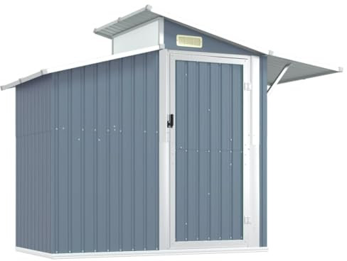 prissent Fahrradunterstand 270x130x208,5 cm Gartenhaus Metall Geräteschuppen Gerätehäuser Zur Aufbewahrung von Rasenmähern, Klappleitern, Fahrrädern usw Grau