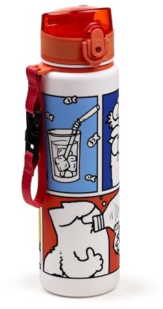 Puckator Simon's Cat 2024 Pop Top 600ml Shatterproof Bottle - Reusable Kids Drinks Water Bottle for Girls Boys Adults Men - Insulated Drink Water Bottle for School Nursery