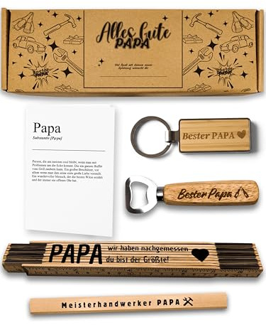 Presentix® Best Papa Coffret cadeau avec décapsuleur, mètre pliant, crayon et porte-clés | Cadeaux pour papa | Cadeau d'anniversaire pour homme | Meilleur cadeau pour papa | Cadeau de fête des pères