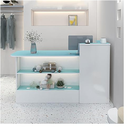 Rezeptionstheken, Abschließbare Schubladen An Der Rezeption, Empfangstresen Mit Tastaturschublade, Empfangstheke, Verkaufstheke, Laden-Theke, Klinik, Salon, Lobby(Color:Blue-left,Size:120x50x100cm)