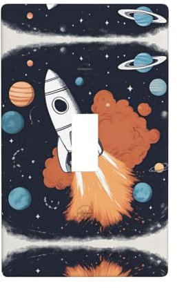 Rocket In Space Print 1-Gang Light Switch Wall Plates -Single Toggle Electrical Switchplates For Bathroom