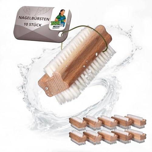 ToolSpace Nagelbürste Handbürste Holz 10 Stück Synthetische Hygienische | Faser Borsten Handwaschbürste Doppelseitig Fingerbürste Nail Brush Reinigen Schmutz- Förderung Durchblutung, Fuß- Handmassage