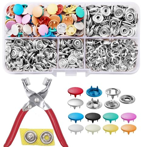 150 Set Press Studs Snap Fasteners, Poppers Fasteners 9mm, Metal Snaps Buttons with Fastener Pliers Press Tool Kit for Clothing Leather