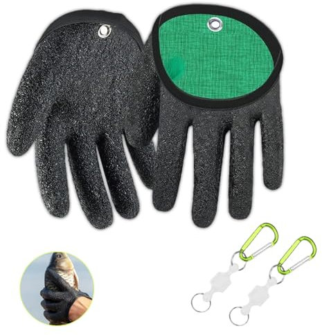 Riisoyu 1 Paar Angelhandschuhe Raubfisch, Schnitt Landehandschuh Hecht Stichfest Bissfest Wasserdichte Angelhandschuhe mit 2 Magnetic Buckle Angelzubehör Rutschfesten Handschuh für Zander Wels